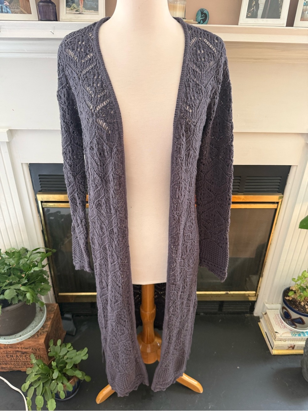 Long Open-Front Knit Cardigan Sweater Duster Charcoal Gray size Small